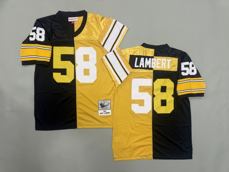Men 2025 Pittsburgh Steelers 58 Lambert black yellow Throwback Limited NFL Jersey style 001